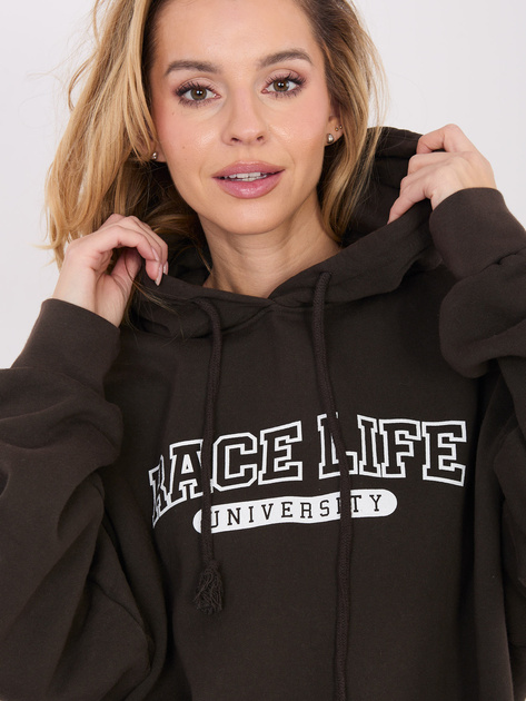 Czekoladowa damska bluza kangurka z kapturem