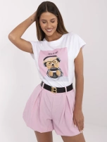 Biało-różowy damski t-shirt z dżetami 