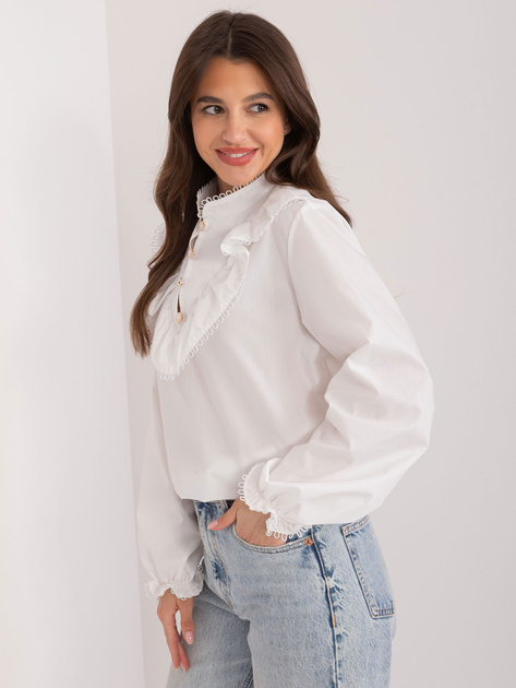 Hurtownia Biała elegancka koszula z falbaną