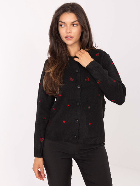 Czarny damski sweter z haftem w kształcie serca