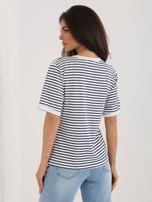 Biało-granatowy damski t-shirt z bawełny RUE PARIS