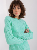 Hurt Miętowy damski sweter z warkoczami z wełną 