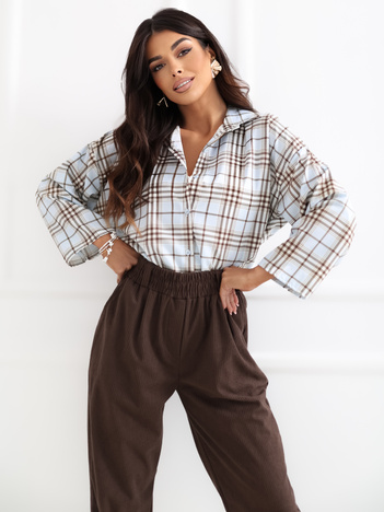 Jasnoniebieska damska koszula oversize w kratę 