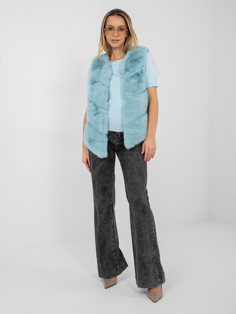 Miętowa futrzana kamizelka z kieszeniami