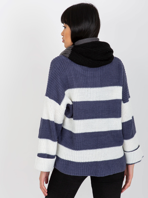 Hurtownia Szaro-bordowy dzianinowy zimowy szal damski