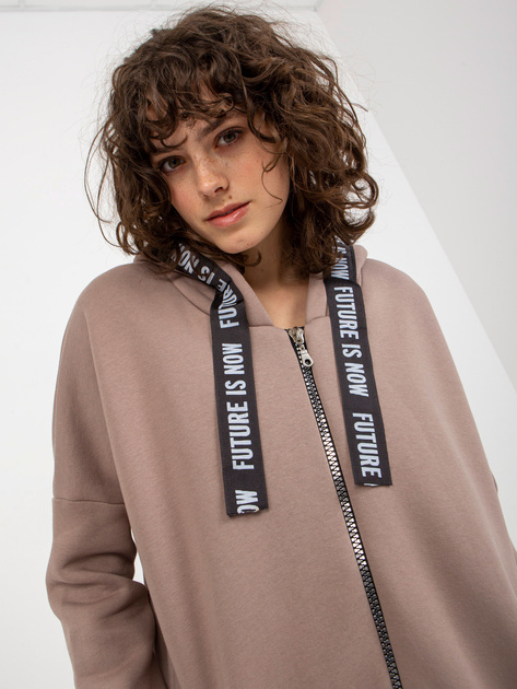Hurt Ciemnobeżowa długa dresowa bluza rozpinana z kapturem