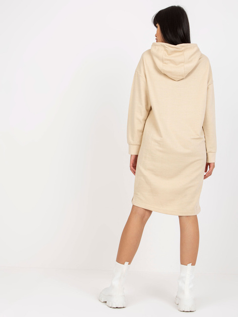 Hurt Jasnobeżowa prosta sukienka dresowa z kapturem SUBLEVEL