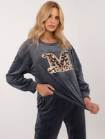 Hurtownia Grafitowy welurowy komplet damski z literą M