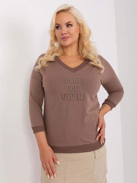 Hurt Brązowa bawełniana bluzka plus size ze ściągaczem