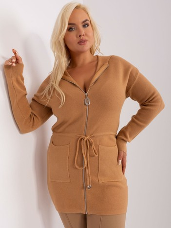 Hurt Camelowy rozpinany sweter plus size z kieszeniami