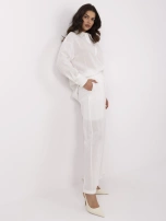 Ecru letni komplet damski z rozpinaną koszulą