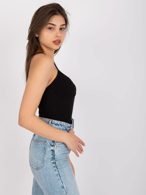 Czarny top z bawełny prążkowanej Alla OCH BELLA
