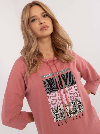 Hurt Brudnoróżowa bawełniana bluzka z nadrukiem