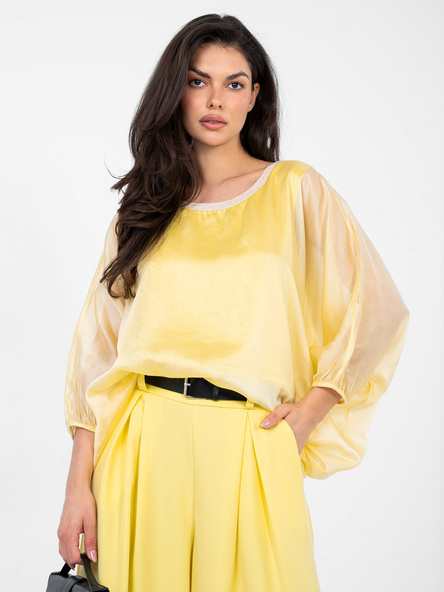 Żółta elegancka bluzka o kroju nietoperza