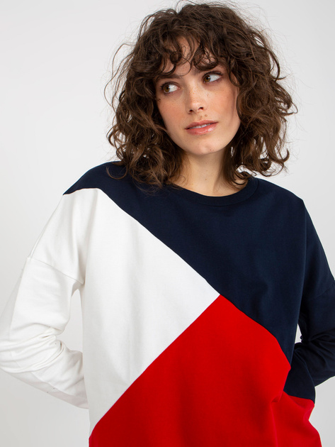 Hurt Granatowo-czerwona damska bluza basic bez kaptura