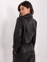 Black short jacket made of faux leather.