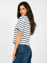 Biało-granatowy damski t-shirt basic w paski RUE PARIS  