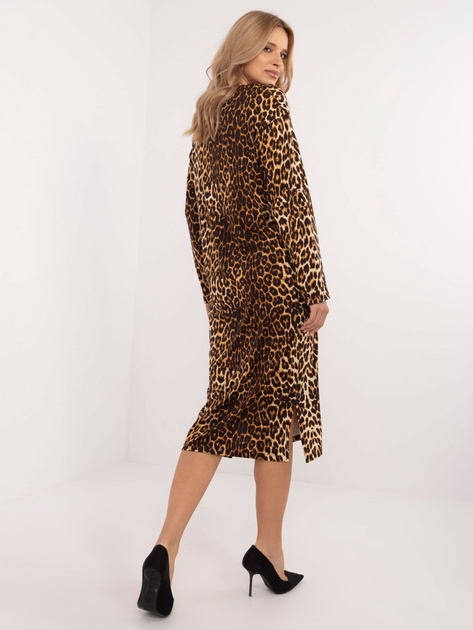 Hurt Camelowo-czarna midi sukienka w zwierzęcy wzór