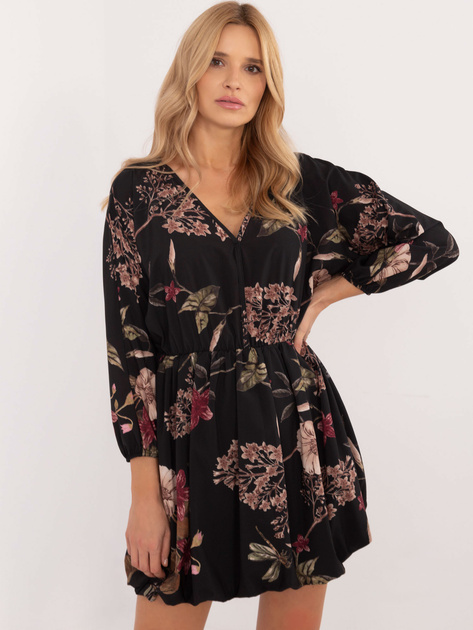 Hurt Czarna wzorzysta sukienka mini z gumką w pasie