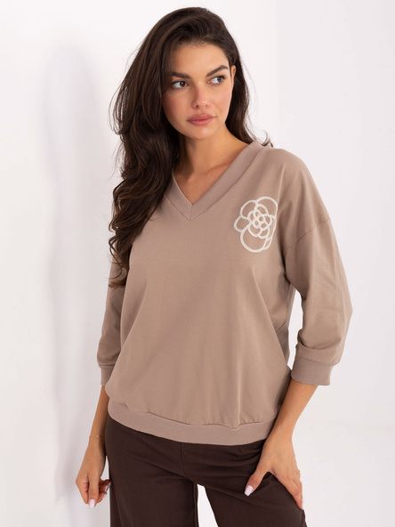 Ciemnobeżowa casualowa bluzka z haftem