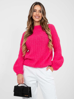 Fuksjowy sweter oversize z domieszką wełny