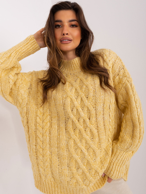Hurtownia Jasnożółty sweter w warkoczowe sploty