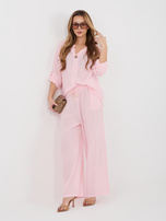 Jasnoróżowe letnie spodnie z wiązaniem 