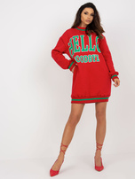 Hurtownia Czerwona długa bluza dresowa z kieszeniami