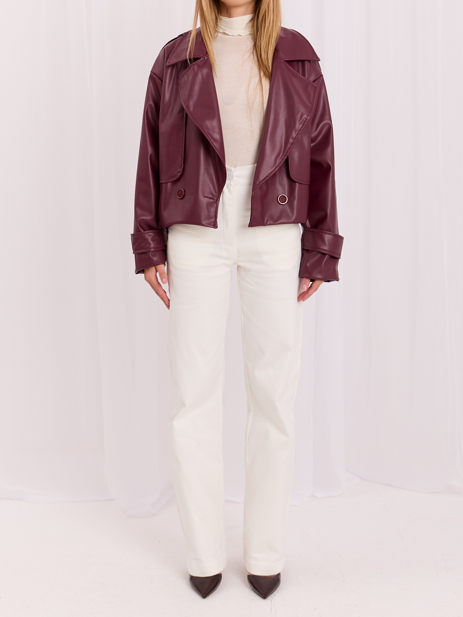 White women's jeans with a wide leg.