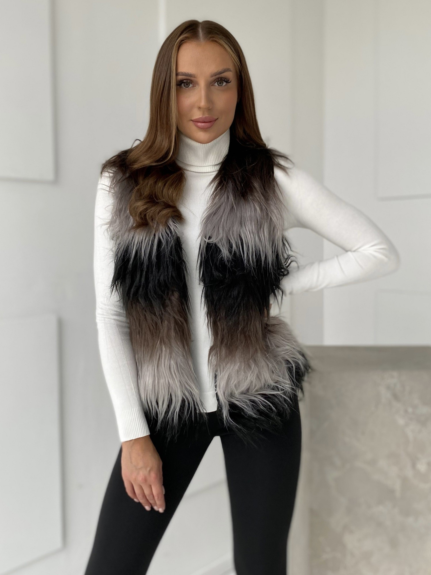 Romi Women's Black Grey Fur Vest