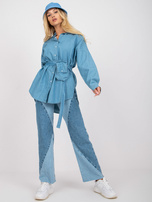 jeansowa niebieska długa koszula oversize z bawełny 