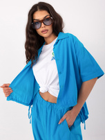 Niebieska sztruksowa koszula z krótkim rękawem