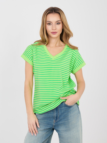 Jasnozielony damski t-shirt oversize z dekoltem V