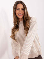 Jasnobeżowy klasyczny sweter w paski