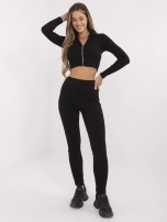 Czarny dwuczęściowy prążkowany komplet Ivette RUE PARIS 