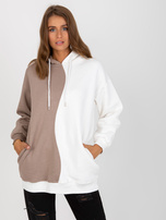 Hurtownia Beżowo-biała bluza basic z kapturem bawełniana RUE PARIS 