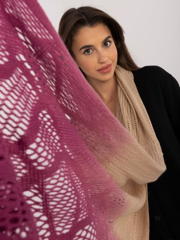 Beige-dark pink openwork shawl with ombre effect.