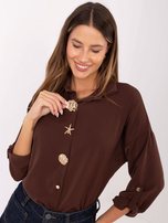 Ciemnobrązowa rozpinana koszula z kołnierzykiem RUE PARIS 