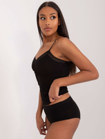 Hurt Czarny prążkowany top nocny z koronką 