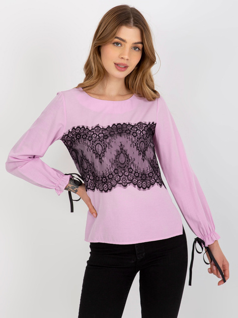 Hurt Jasnofioletowa bluzka wizytowa z koronką i wiązaniem