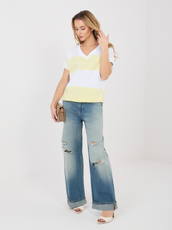 Biało-jasnożółta casualowa bluzka z bawełny