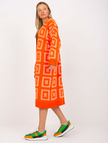 Hurtownia Pomarańczowy luźny kardigan we wzory RUE PARIS 