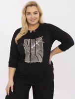 Czarna bawełniana bluzka plus size z aplikacjami