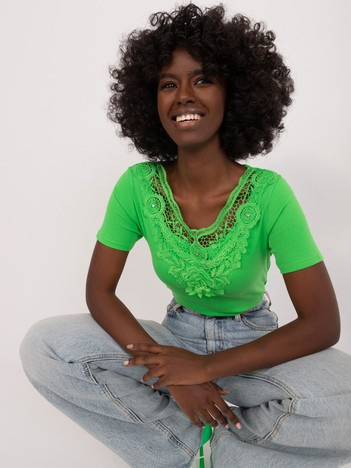 Hurt Jasnozielona bluzka z koronką i cyrkoniami