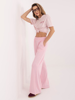 Pastelowe różowe spodnie basic bez zapięcia RUE PARIS