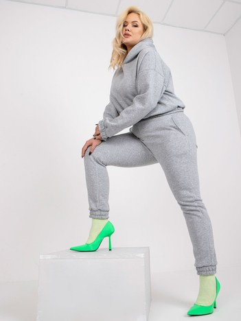 Sivi melange trenirka komplet plus size z žepi.
