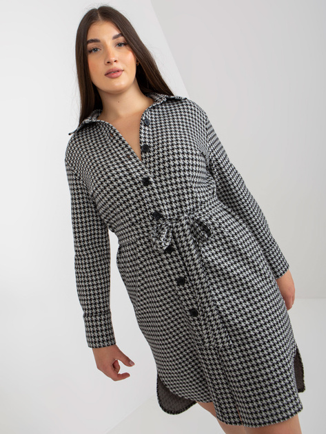Hurt Szaro-czarna koszulowa sukienka plus size z wiązaniem 