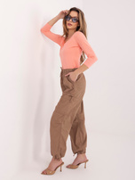 Brzoskwiniowa bawełniana bluzka basic z rękawem 3/4 RUE PARIS 