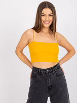 Jasnopomarańczowy krótki top w prążek na ramiączkach Aria RUE PARIS