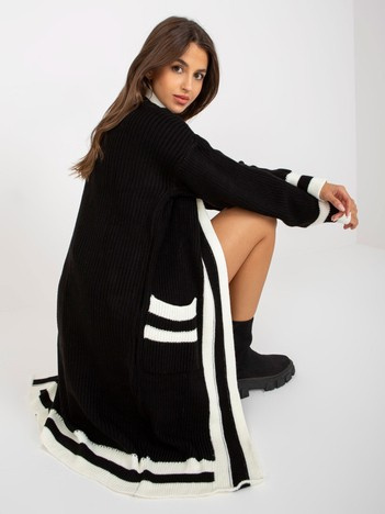 Hurtownia Czarny długi kardigan z kieszeniami RUE PARIS